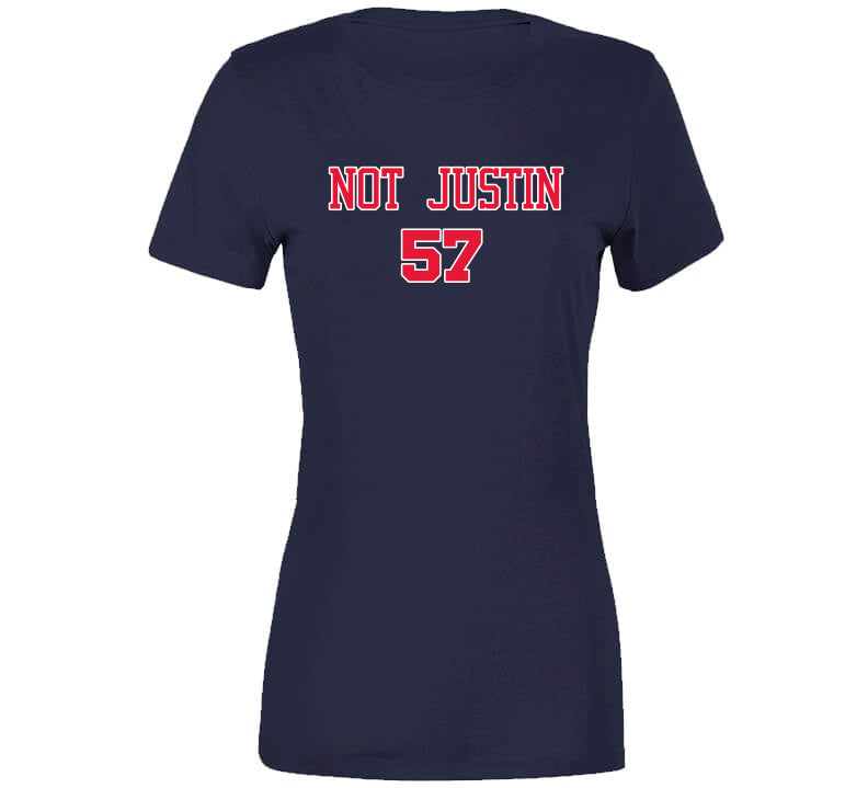 theLandTshirts Shane Bieber Not Justin Cleveland Baseball Fan V1 T Shirt V-Neck / Navy / Medium