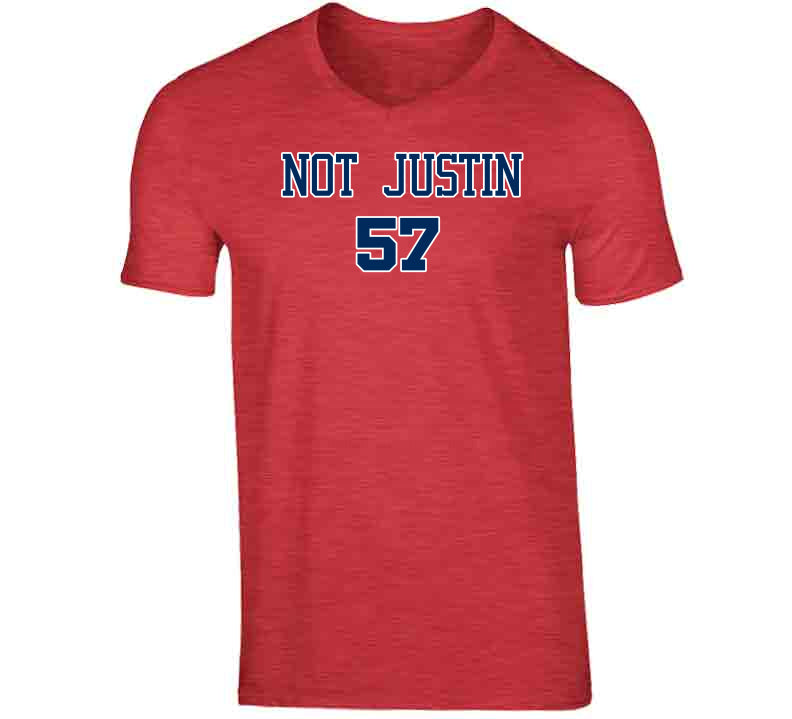 theLandTshirts Shane Bieber Not Justin Cleveland Baseball Fan T Shirt V-Neck / Red / Medium